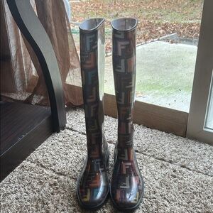 Fendi Multicolor Patterned Rain Boots